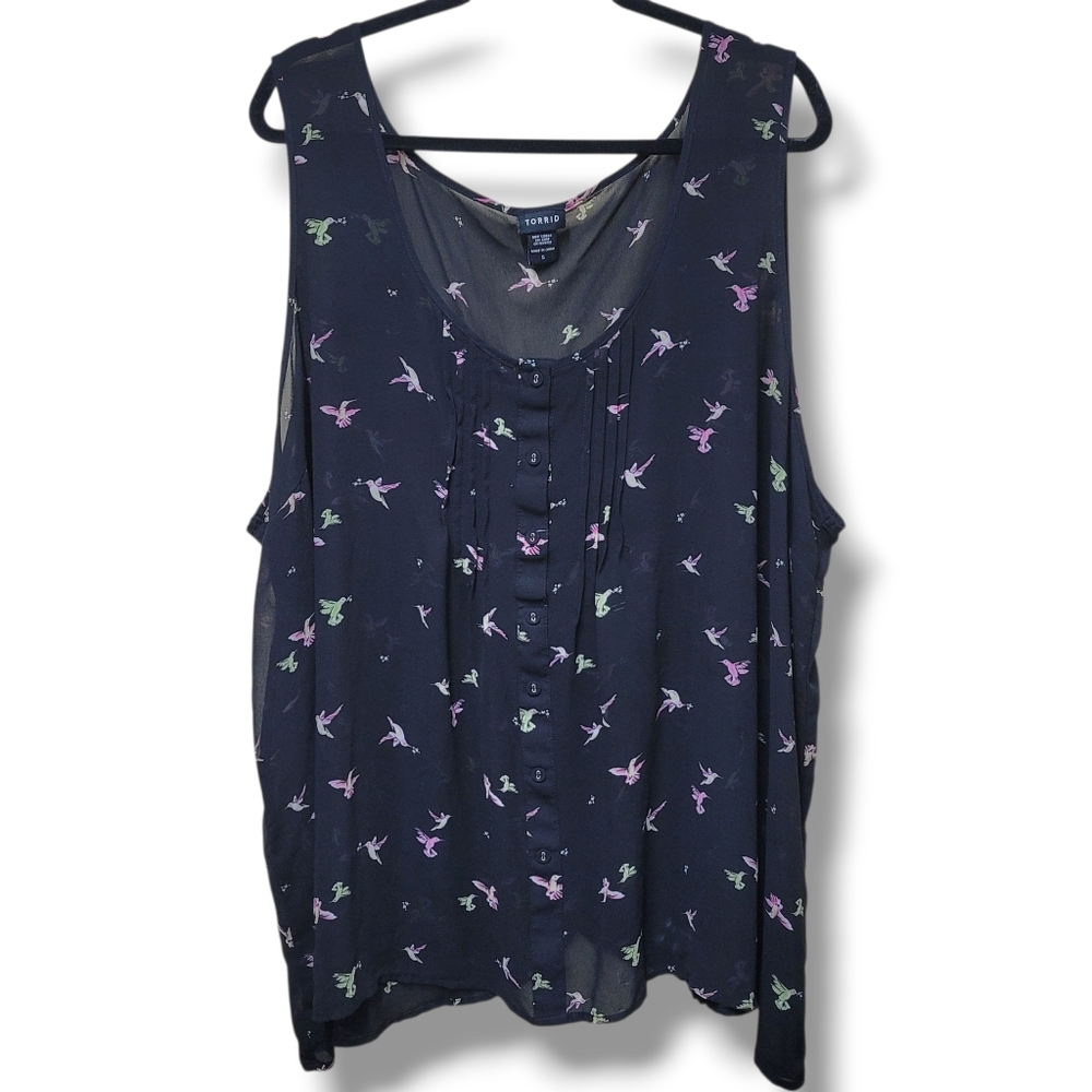 Torrid Black Hummingbird Print Tank Top Blouse Plus Size 5 - Picture 2 of 7